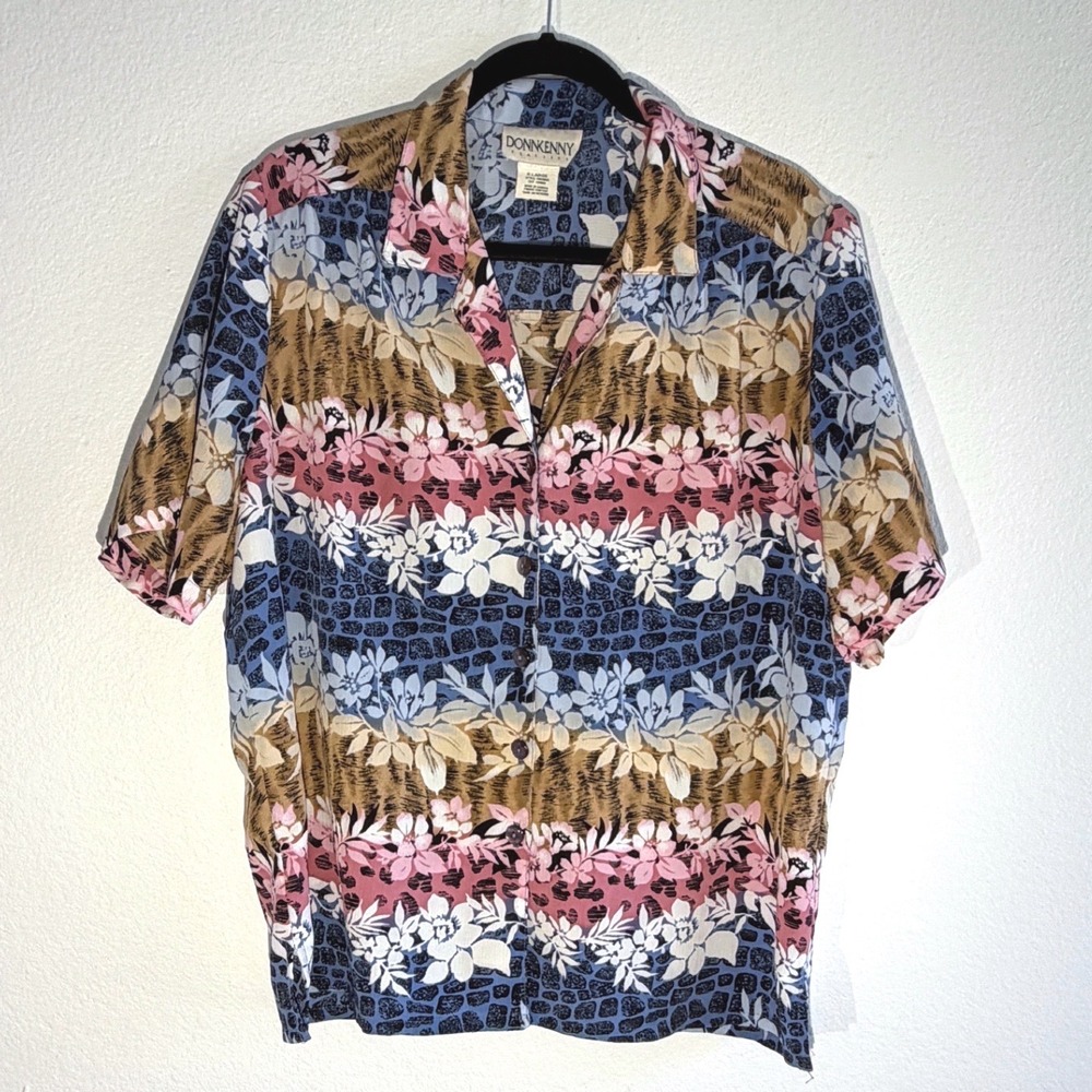 Donnkenny Classics Womens XL Short Sleeve Tropical‎ Floral Animal Print Shirt